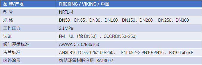 FM認證viking 威景彈性閥板暗桿閘閥DN100